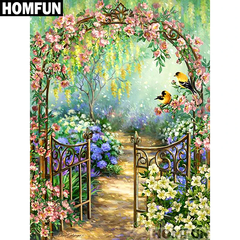 Алмазная живопись HOMFUN A01633 полноразмерная/круглая вышивка Садовая Птица 5D сделай