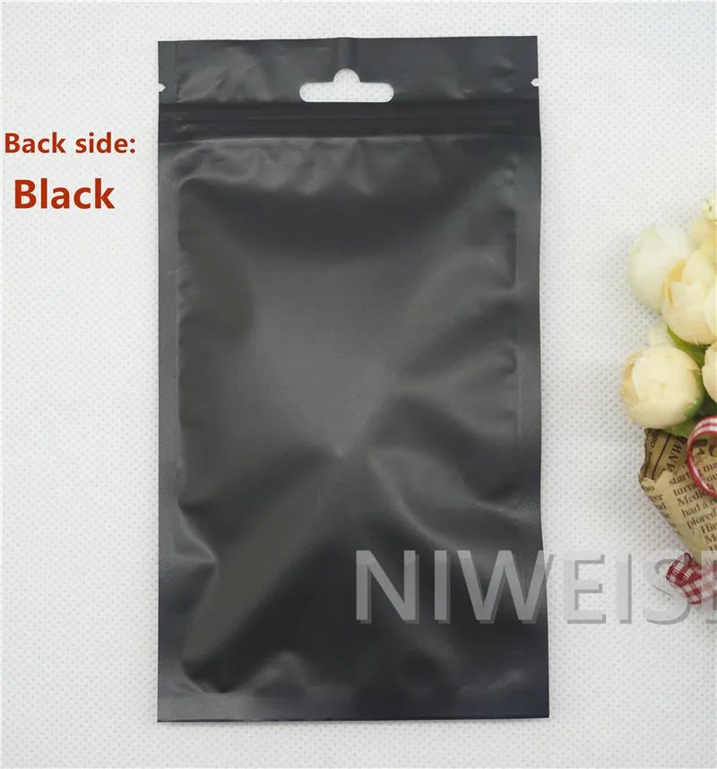 100 X Black Aluminium foil Ziplock bags with hang hole - Front matte clear Zipper Resealable Mylar plastic pouch card sack | Дом и сад