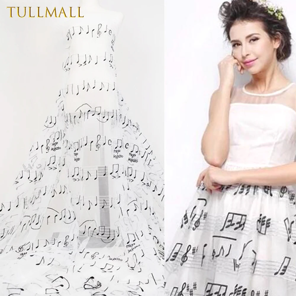 TULLMALL 125 см x 90 Музыка Примечание вышитые марлевые Тюль Ткань свадебное платье DIY