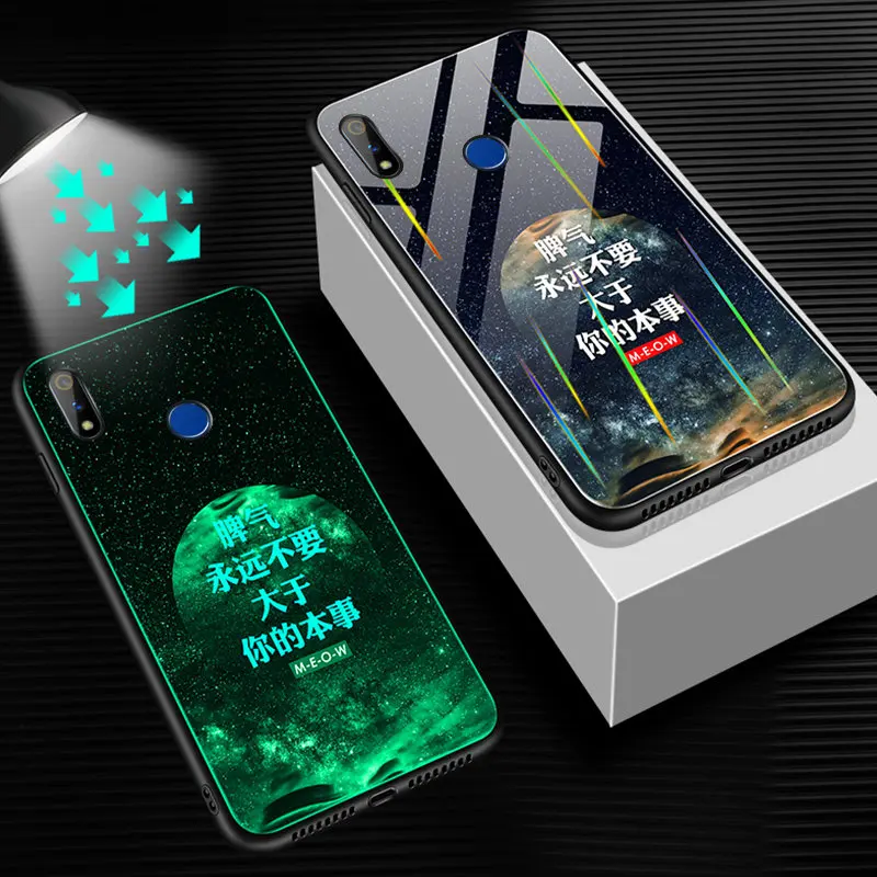 10 Светящийся чехол для телефона для Oppo Realme 3 Pro Чехол светящийся закаленное стекло задняя крышка для Oppo Realme 3 Pro чехол силиконовый чехол - Цвет: 10