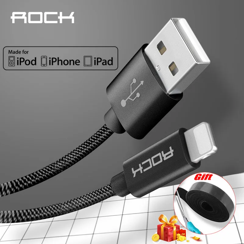 Металлический usb кабель ROCK 2 4a для iPhone 5 SE 6 6s 7 8 plus X XS XR MAX iPad нейлоновая оплетка