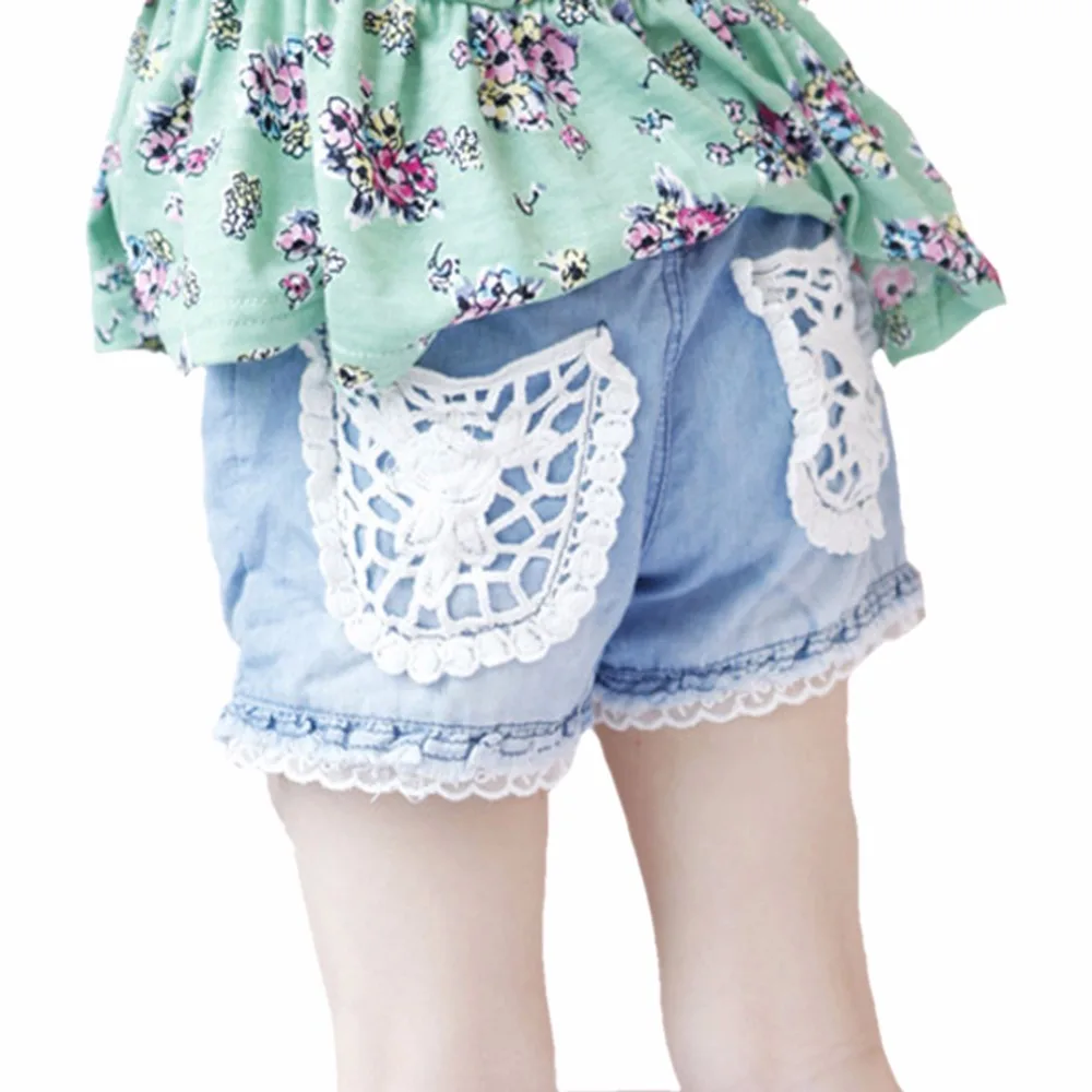 Ковбойские шорты для маленьких девочек джинсовые рваные с кружевными карманами