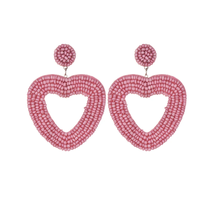 Handmade Beaded Earrings Jewelry Wedding Bridal Special Gift Bohemian Red Love Heart Fringed Drop Dangle Earrings Party