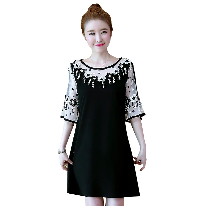 New 2019 Spring Summer Women Sexy Dress Femme Black Lace Loose Vestidos Casual Plus Size Elegant Ladies Dresses Vintage 5XL | Женская