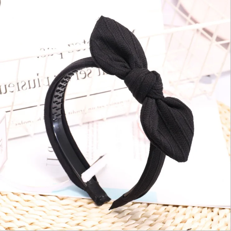 Черный Headband for Women Bezel Hair Accessories Girls Knot Hairband Korean Style Fashion Hiar Bows Rabbit Ears Headwear VERVAE - Цвет: Черный