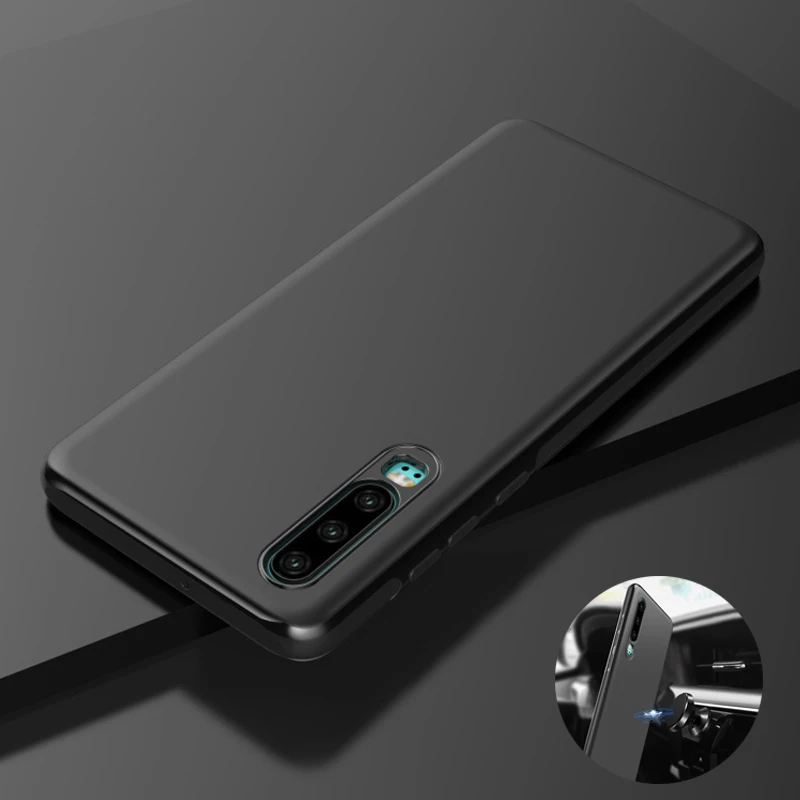 Мягкий матовый Силиконовый чехол для Huawei P30 Pro со скрытым магнитным держателем