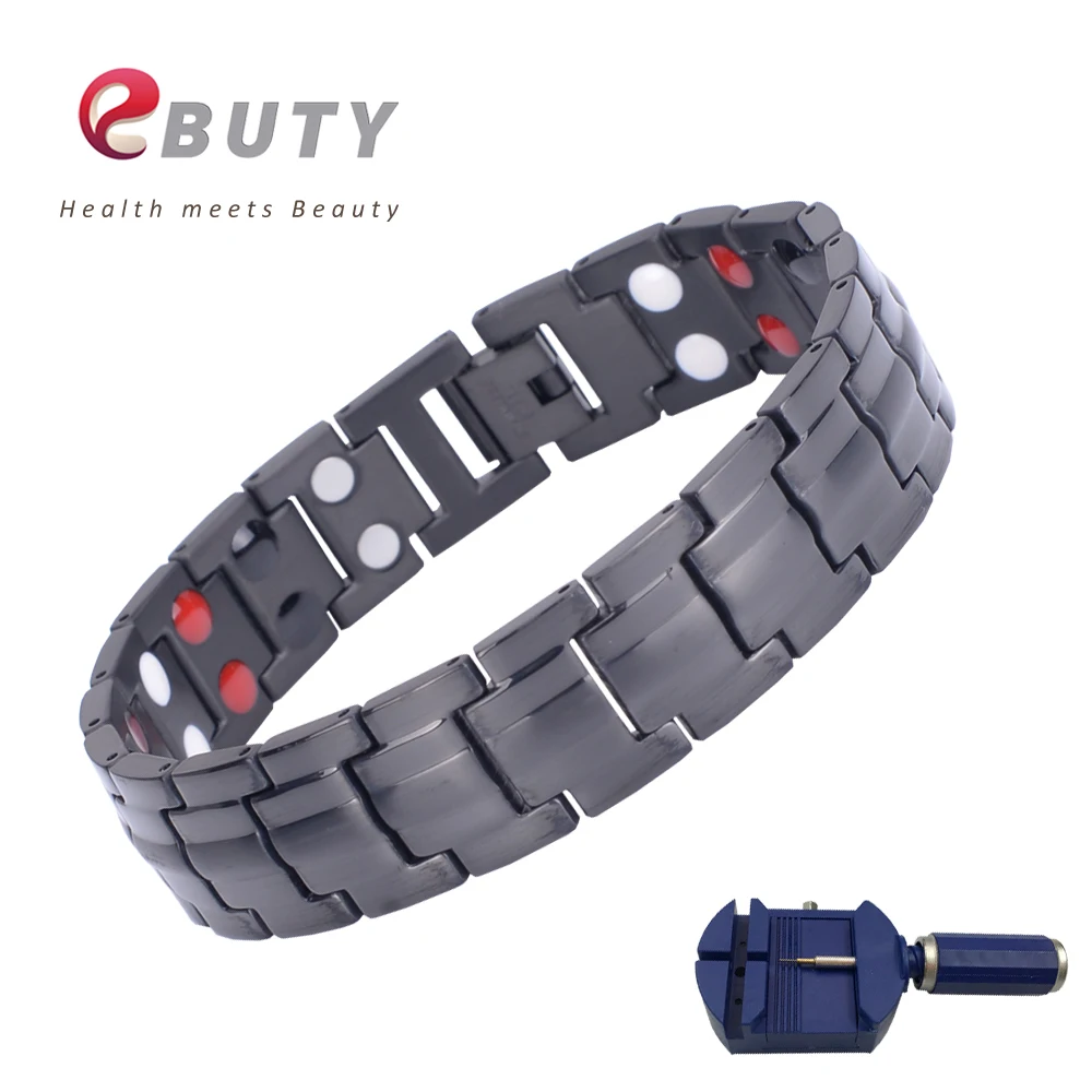 

EBUTY Black Men Sport Bracelet Titanium Energy Magnet Health Wristband Bracelets with Ions Germanium FIR Stone Fashion Jewelry