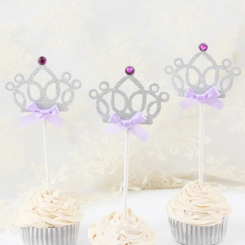 

3pcs Glitter Paper Crown Diamond Cup Cake Toppers Twinkle Cake Decoration for Wedding Baby Shower Party Cake Decorations Picks