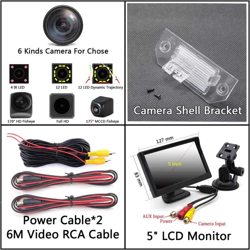 Camera 5 inch LCD 175 градусов MCCD Fisheye Starlight 12LED треков Full HD автомобиля обратный заднего вида Камера для Ford Focus 2 MK2 Седан C-Max C - Название цвета: Camera 5 inch LCD