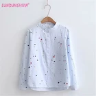 Блузка LUNDUNSHIJIA Женская с длинным рукавом, Повседневная хлопковая рубашка с принтом в виде капель дождя, белая или синяя, весна-осень 2018
