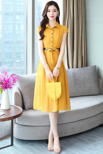 

Loose New 2019 Vintage Women Dress Single Breasted Bow A-line Summer Dress Casual Brief Korean Plus Size Vestido