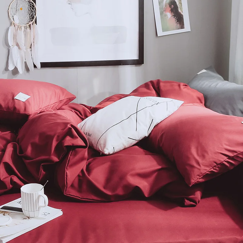 SlowDream Wine Red Bedding Set Bedspread Double Queen Bed Flat Sheet Linens Decor Home Duvet Cover Japan Style Luxury | Дом и сад