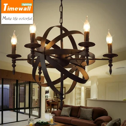 Американский кантри железа люстра ретро спальня свеча промышленности