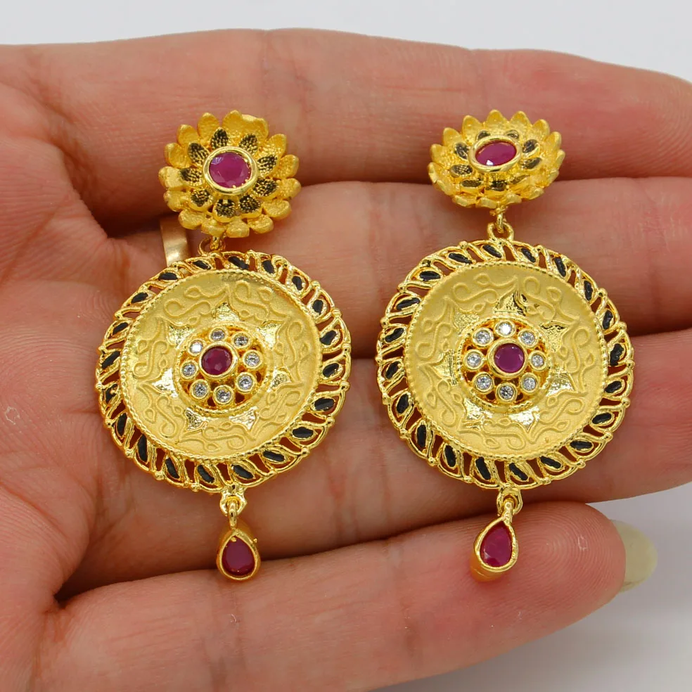 Adixyn ожерелье из красных корундовых цветов золотого цвета/серьги-подвески с