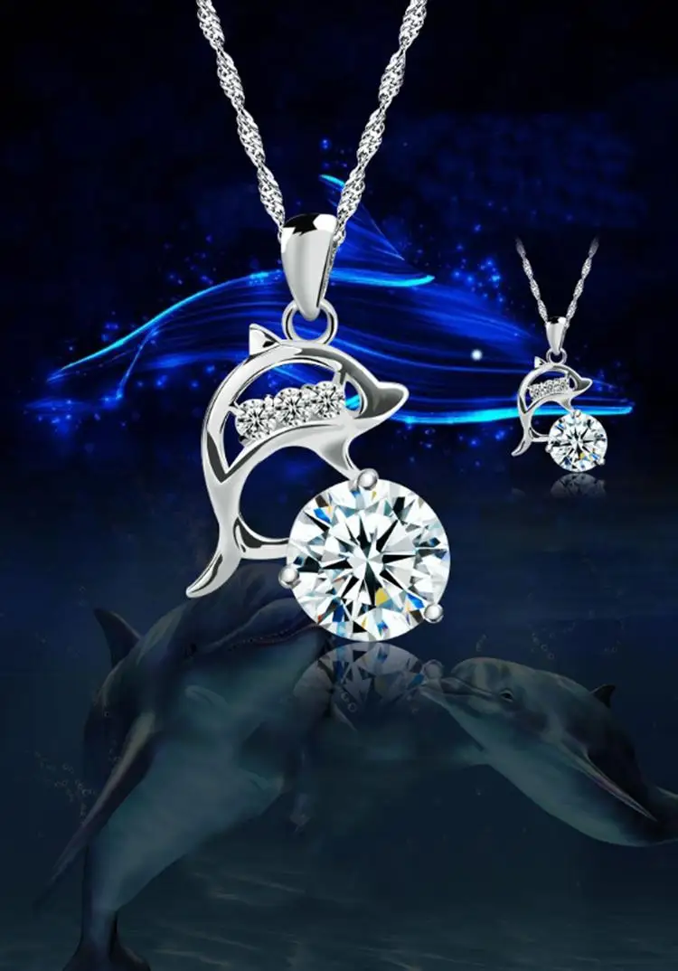 Without Chain !! Jumping Dolphins Silver Plated Rhinestone Pendant Necklace Love Souvenir Gift Accessories NL-0551-SV | Украшения и