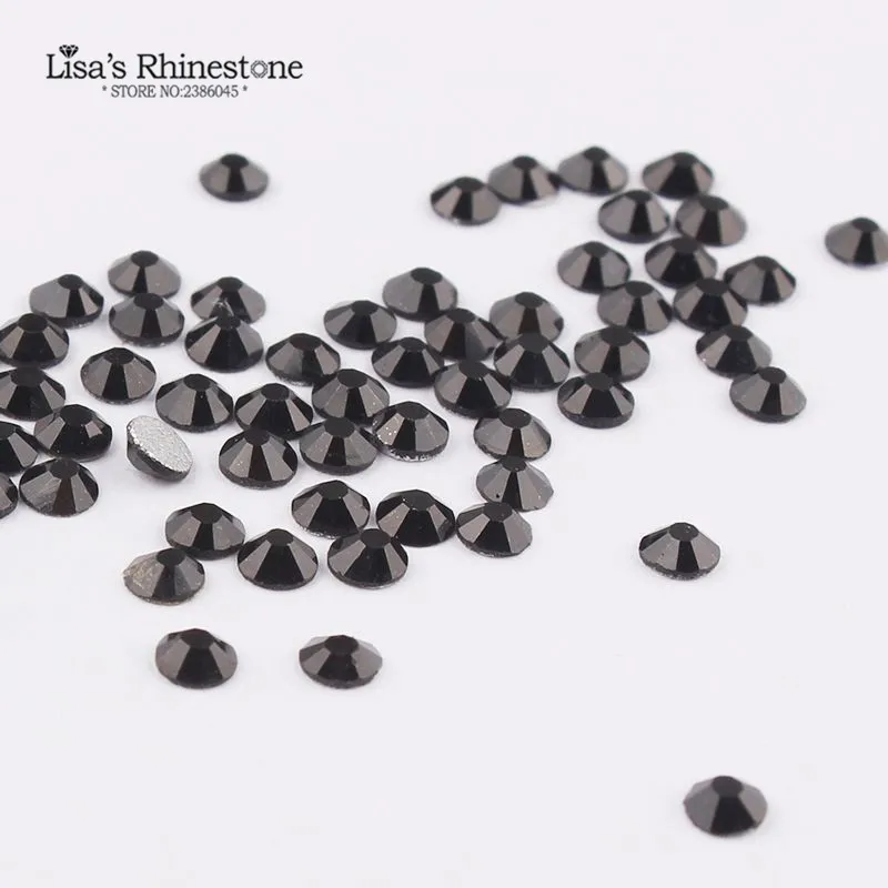 SS3 SS34 Black 3D Nail Art Стразы s плоские стеклянные кристаллы Non Hotfix Glue On для ногтей DIY