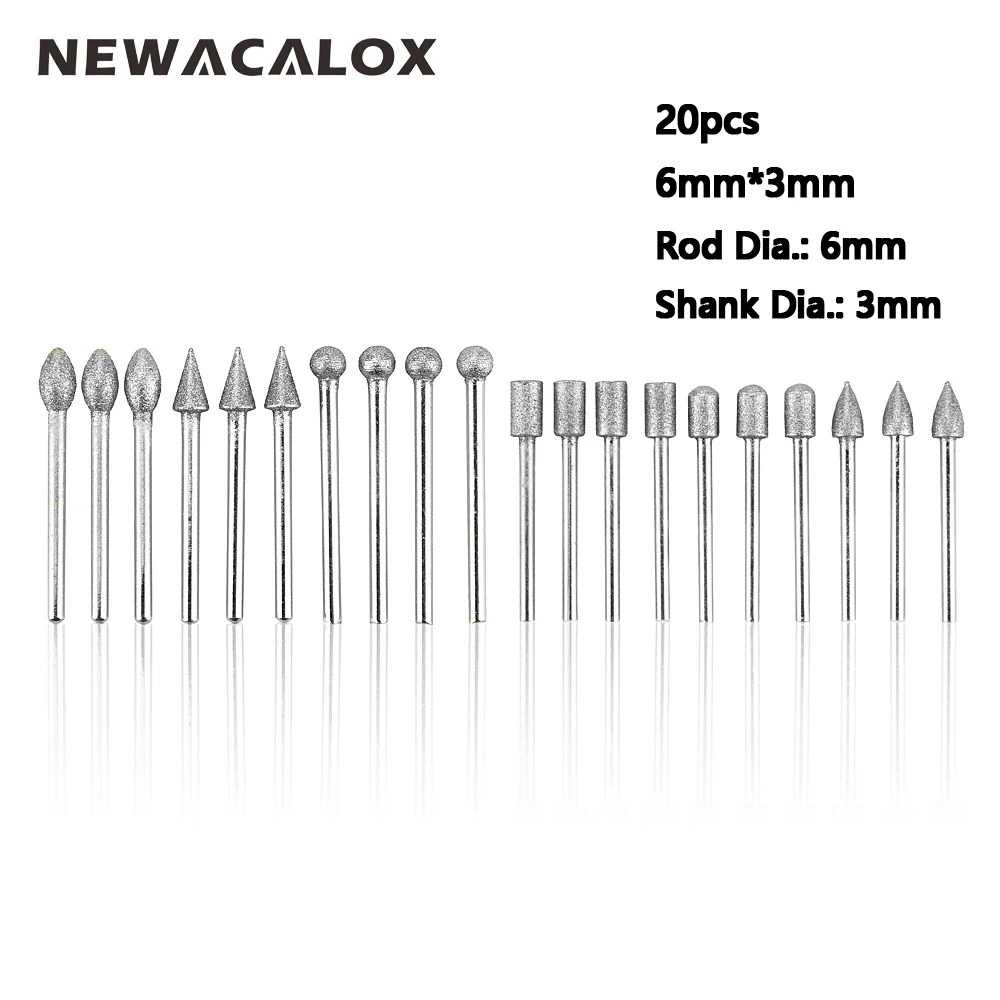 NEWACALOX 20 шт./компл. 3 мм наждачные головки для шлифовки поворотный комплект электрический шлифовальный круг Алмазные абразивные инструменты для нефрита резьба полировка