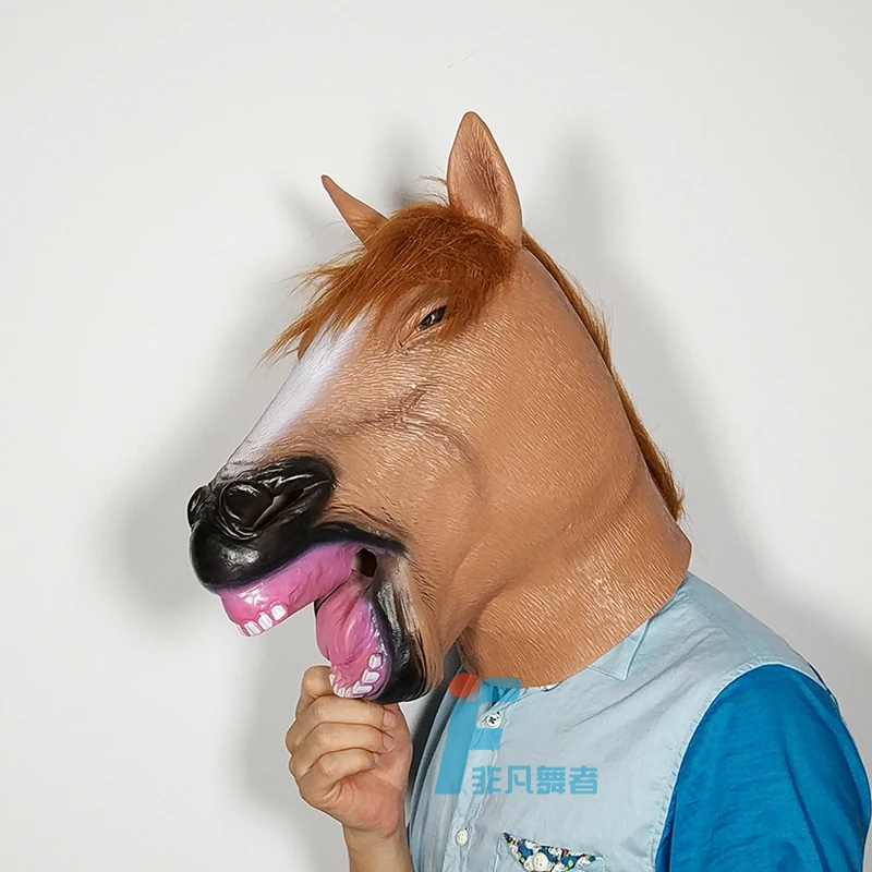 Новый качественный симпатичный Косплей смешная Cos голова лошади латексная маска