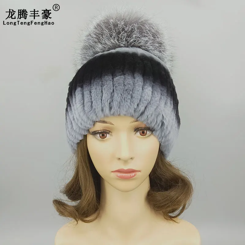 Для женщин Настоящий мех кролика Шапки Женские Твердые ботинки с длинным лисьим