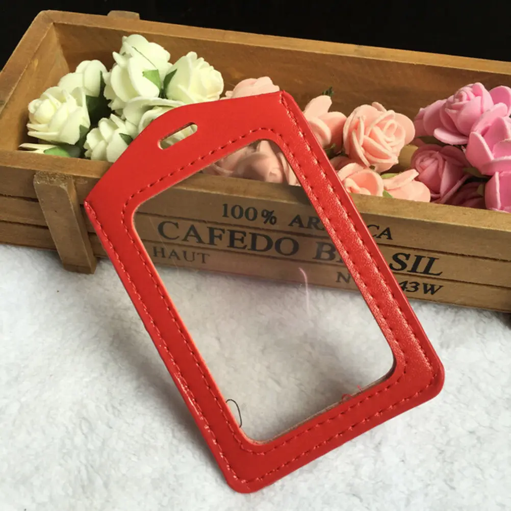 

Чехол для бейджа из искусственной кожи, прозрачный с цветной рамкой, ремешок с отверстиями, двусторонний прозрачный держатель для кредитных карт, подарочные офисные принадлежности