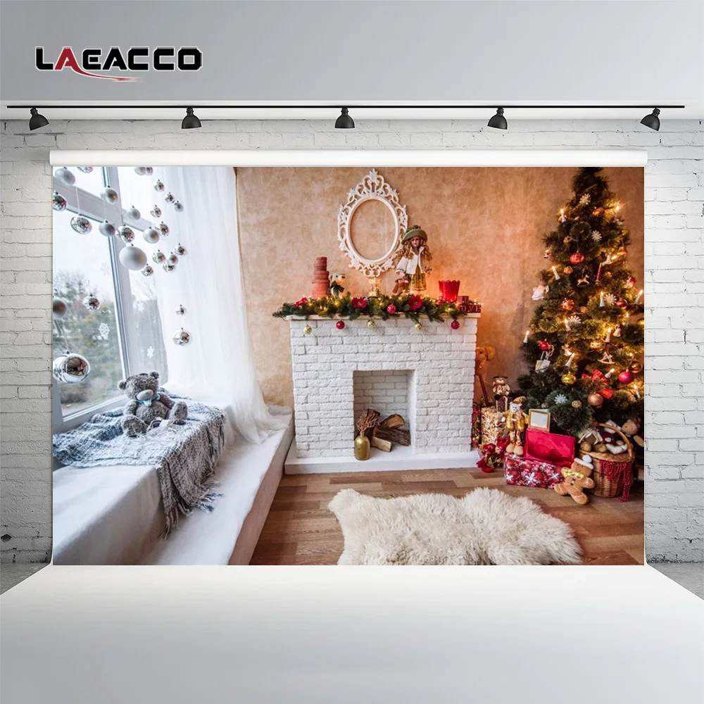 Фотофон Laeacco с рождественской елкой и камина Детские Декорации для фотосъемки в