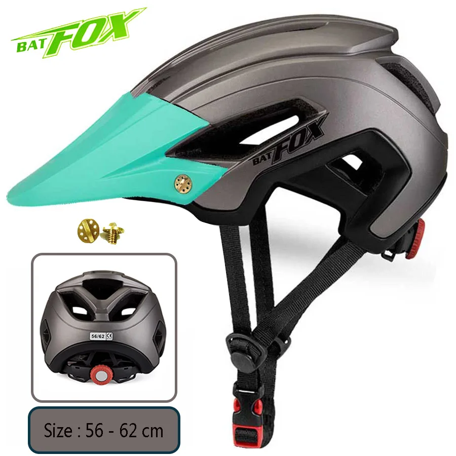 BATFOX Bicycle Helmet Men Women MTB Cycling Helmet Ultralight Big Visor Breathable Road Bike Helmet Outdoor Sport Ridding Helm - Цвет: Titanium-Blue