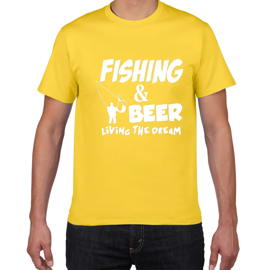 W535MT yellow Летняя хлопковая футболка с надписью «THIS GUY NEEDS A BEER», Мужская футболка с принтом «Fishing Beer Live The Dream», забавный подарок, футболки - Цвет: W535MT yellow