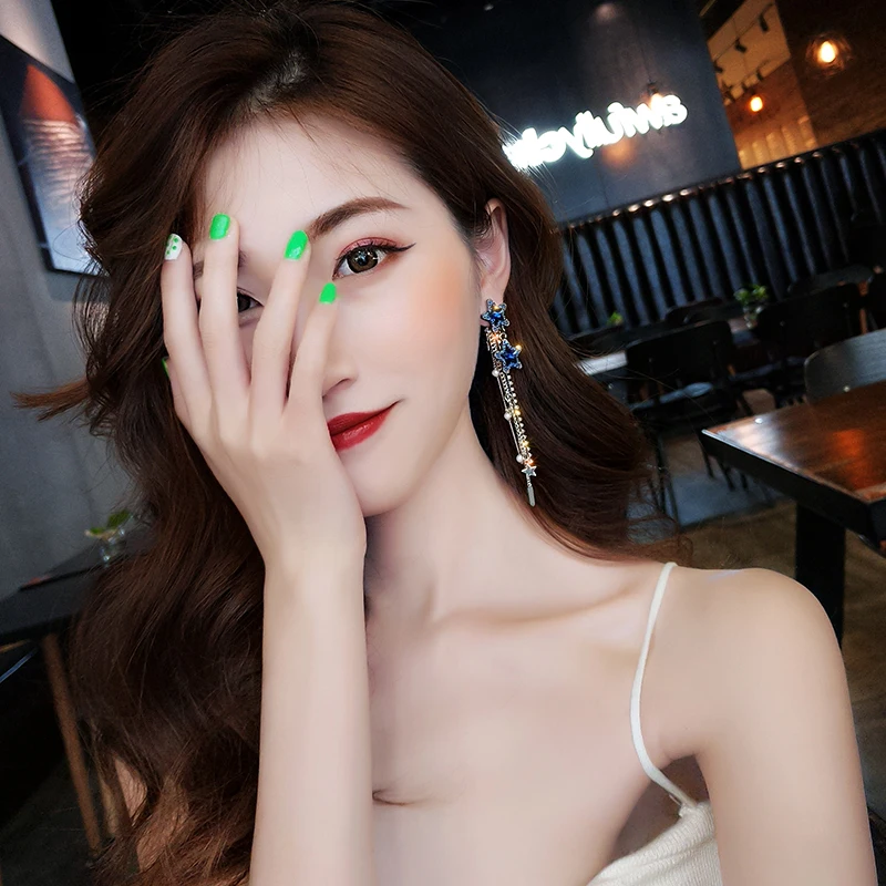 DREJEW синие зеленые золотые серьги капельки для женщин Длинные Винтажные висячие с