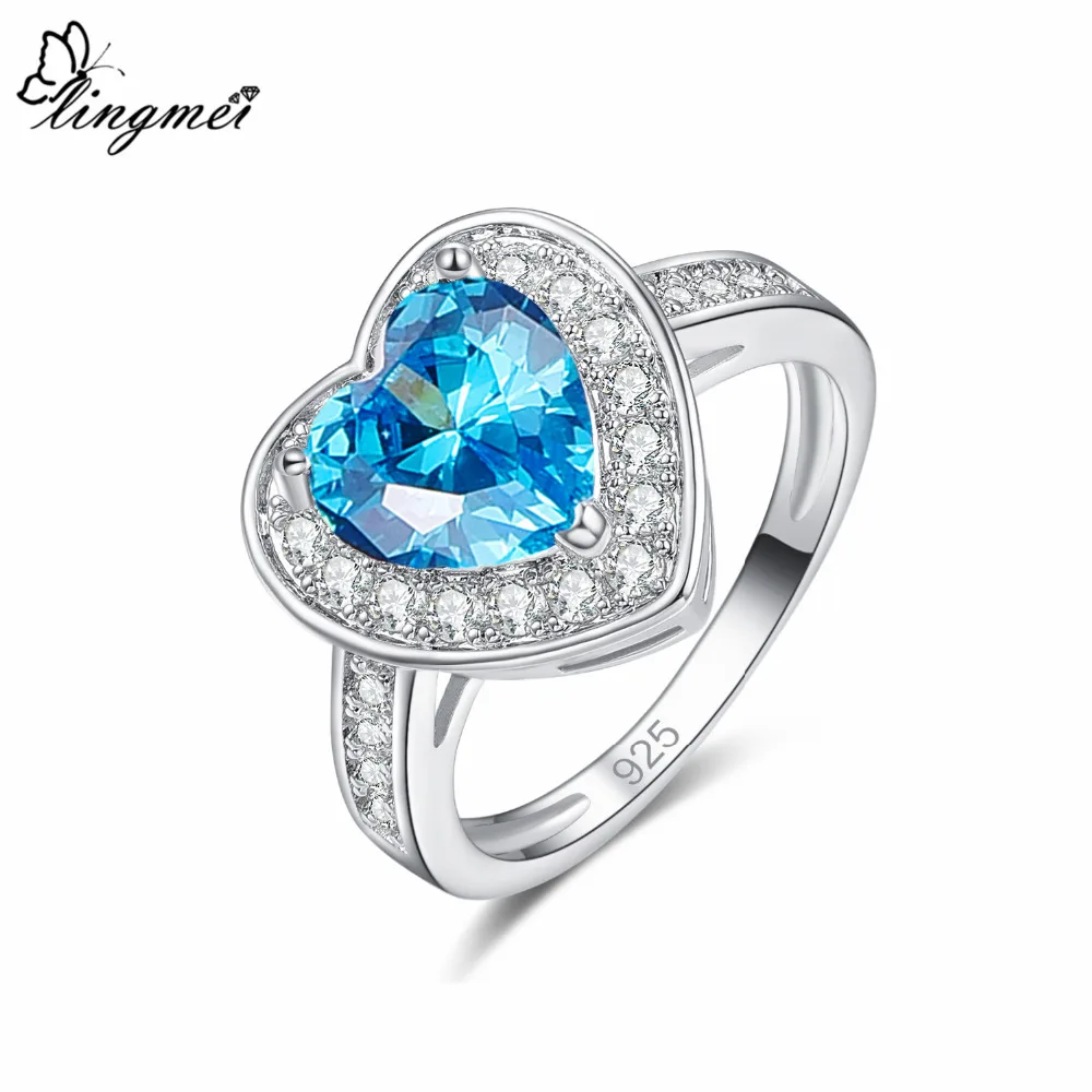 Изысканный кольцо lingmei Heart Multi & Blue White CZ серебряного цвета Размер 6 7 8 9