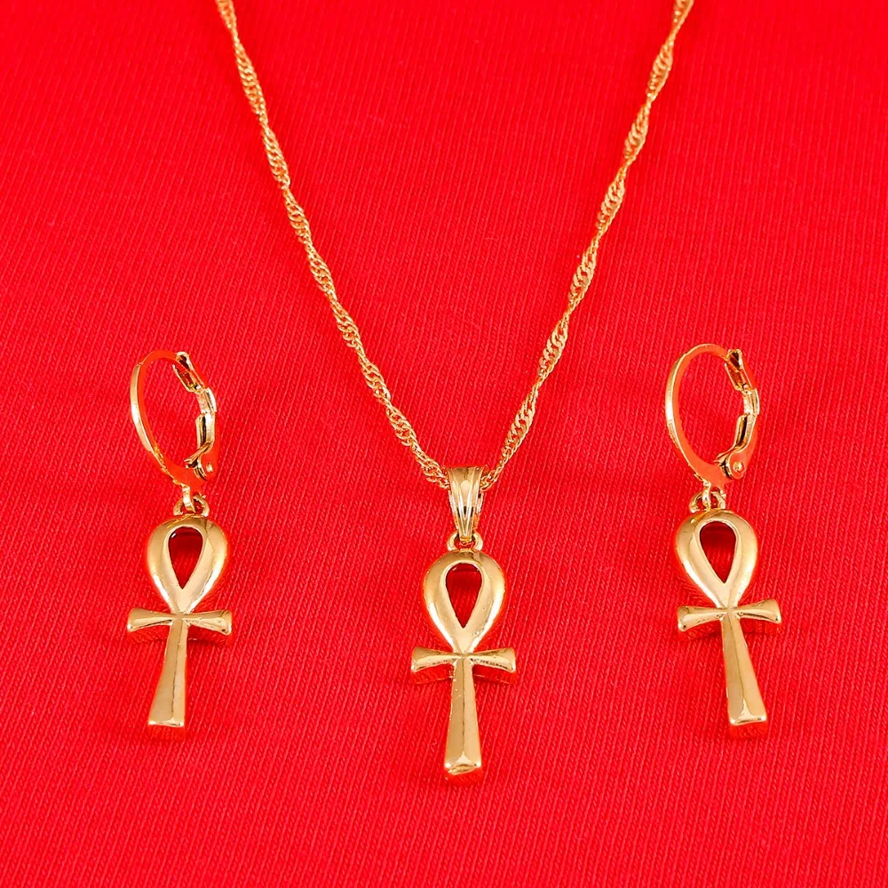 Египетский Анкх комплект ювелирных изделий с крестом для женщин подвески
