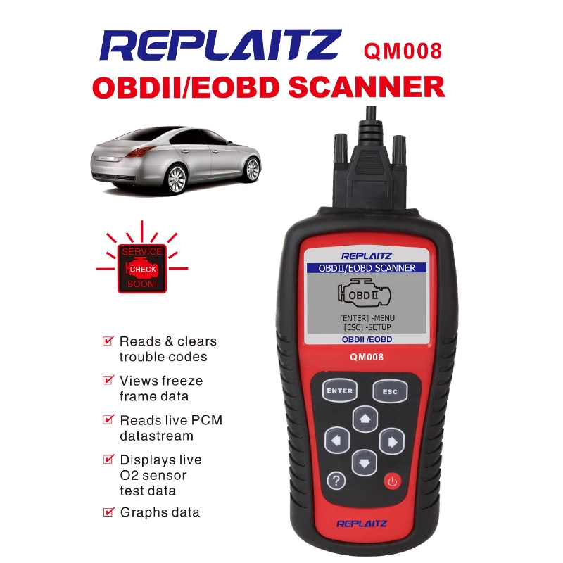 Replaitz QM008 Obd2 автомобильный сканер считыватель кодов адаптер 16 PIN OBDII