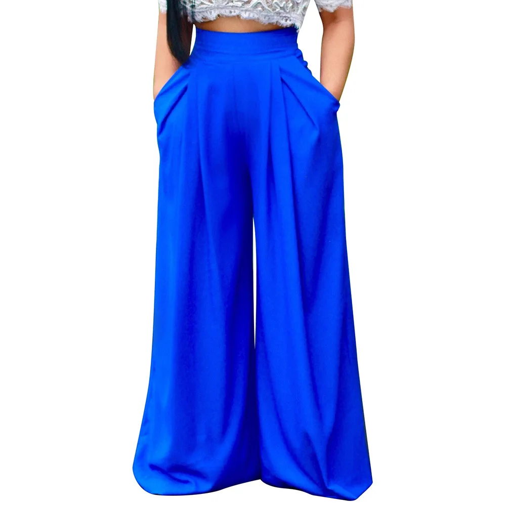 

Women Pocket High Waist Wide Wide Leg Casual Long Pants AAM150