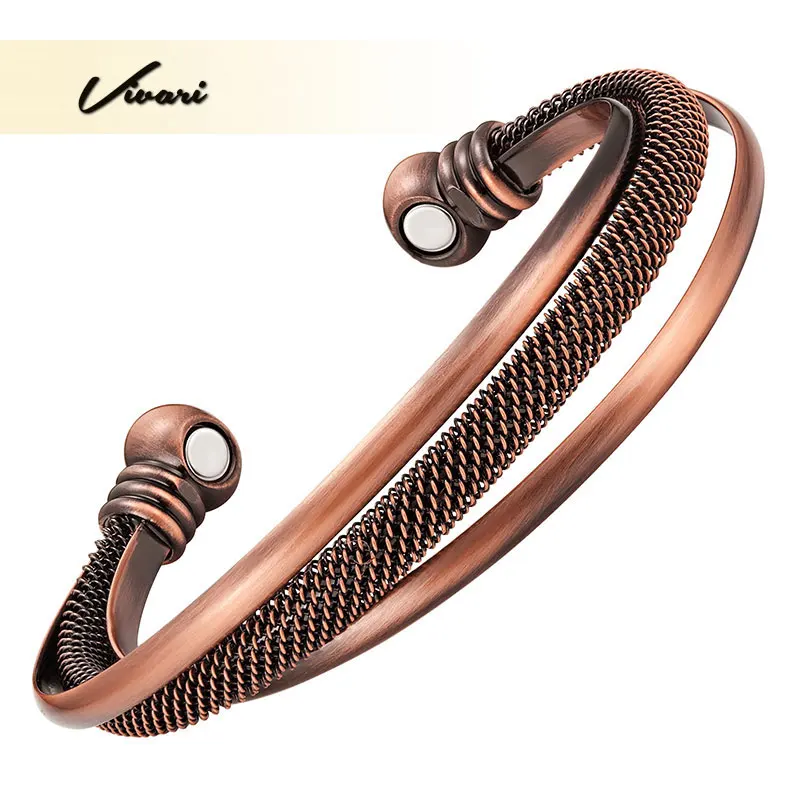 Vivari Antique Fashion Magnetic 100% Pure Copper Bangle Bracelets for Women Multiple Layers Health  Jewelry Wristband Charm