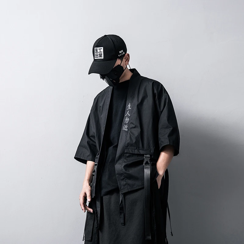 MR-DONOO в японском стиле Harajuku вышивка черно-белая куртка модная лента Мужское пальто темная уличная Мужская QT3023-5002