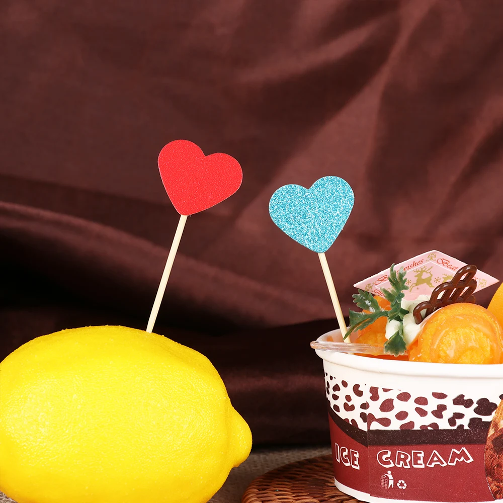 20 шт./лот милый блестящий в форме сердца звезды кекс топперы для дня рождения