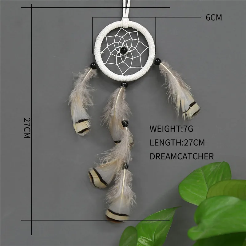Ловец снов ручной работы в индийском стиле сетка с коричневыми перьями украшение