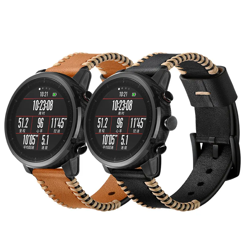 22 мм кожаный браслет для оригинальных Xiao mi Hua mi Amazfit Stratos pace 2 Смарт-часы браслет mi Fit полосы
