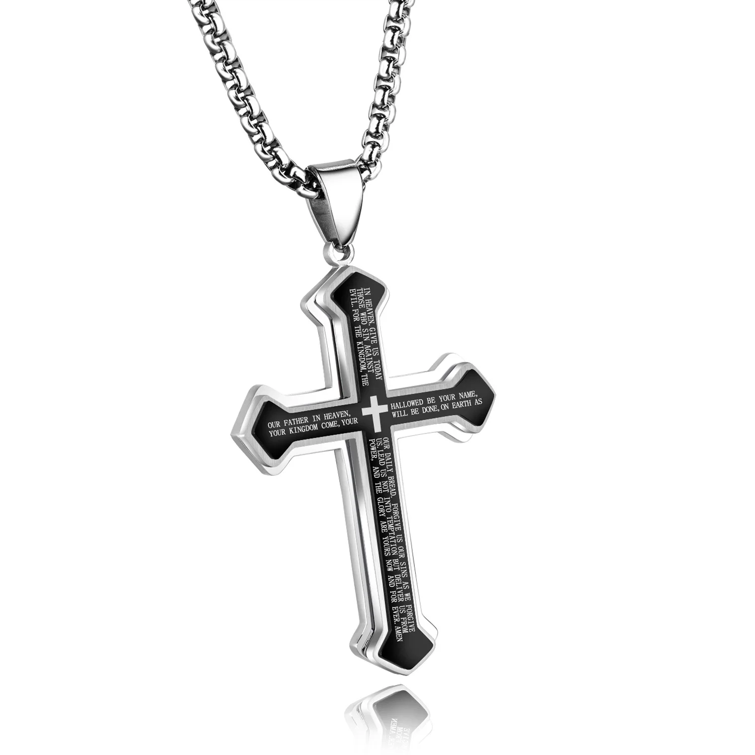 Punk Rock Stainless Steel Cross Scripture Bible Pendant Necklace for Mens Womens Black | Украшения и аксессуары