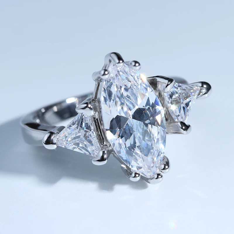 Роскошное большое кольцо Marquise с кристаллами серебристый цвет ААА кубический