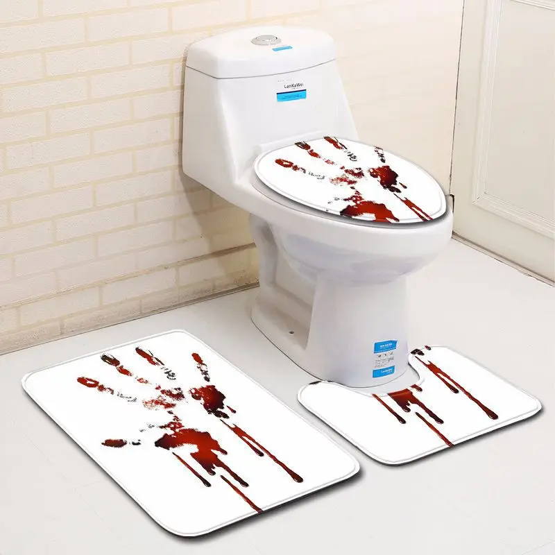 Stocked Blood Handprint Carpet Bathroom in Bath Mats Non Slip Toilet Mat Accessories Flannel Contour Rug Foot Pad for Home Decor