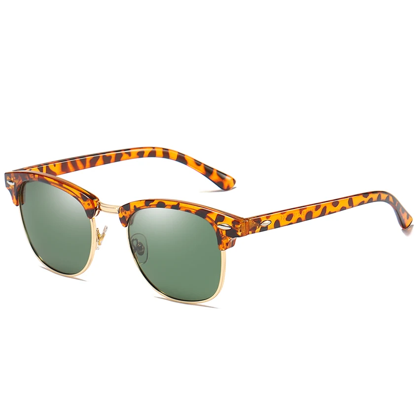 leopard gold green Классические поляризованные солнцезащитные очки для мужчин и женщин, Ретро стиль, фирменный дизайн, высокое качество, полуоправы, солнцезащитные очки для мужчин, защита от уф400 лучей - Цвет линз: leopard gold green