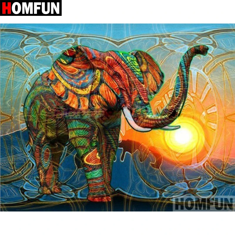 Алмазная 5D картина HOMFUN сделай сам полноразмерная/круглая вышивка Красочный Слон