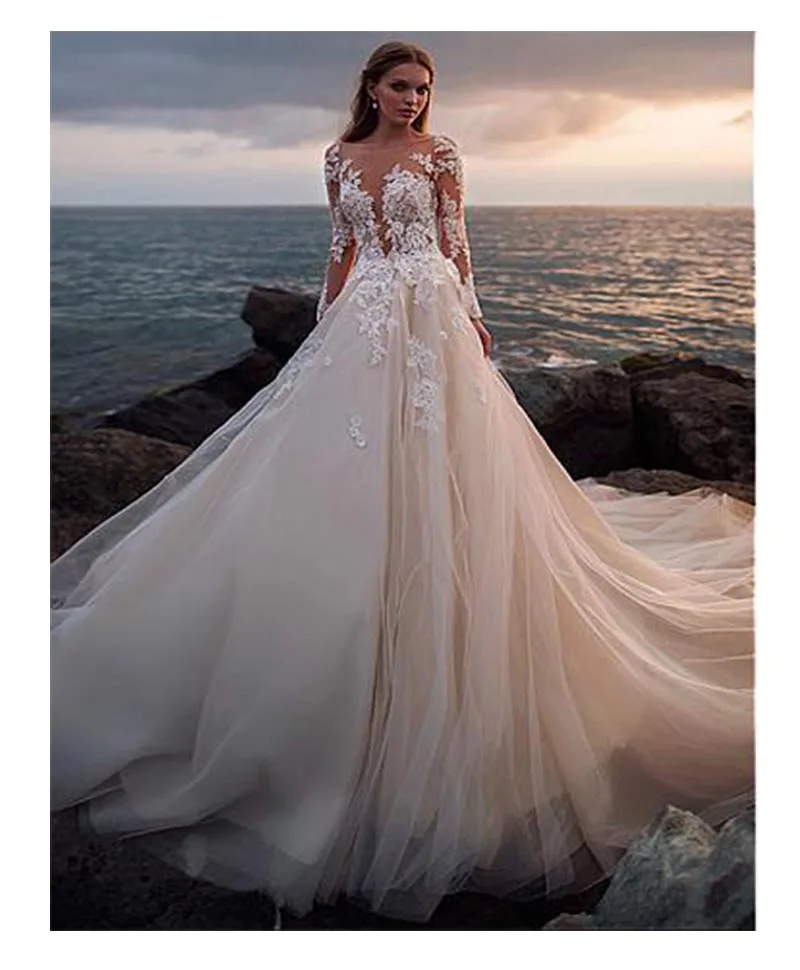 LORIE Sexy 2019 Robe de soiree Lace A Line Wedding Dress One Neck Long Bridal With Train High Quality Gowns New | Свадьбы и