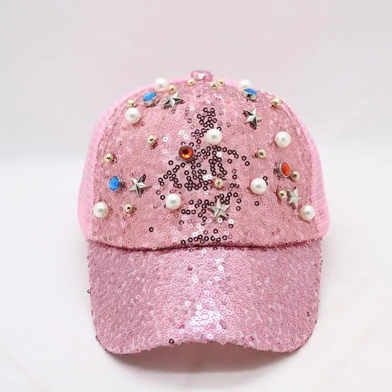 

BINGYUANHAOXUAN Summer Ladies Fashion Sequins Pearl Baseball Cap Tide Four Seasons Wild Outdoor Hip Hop Hat
