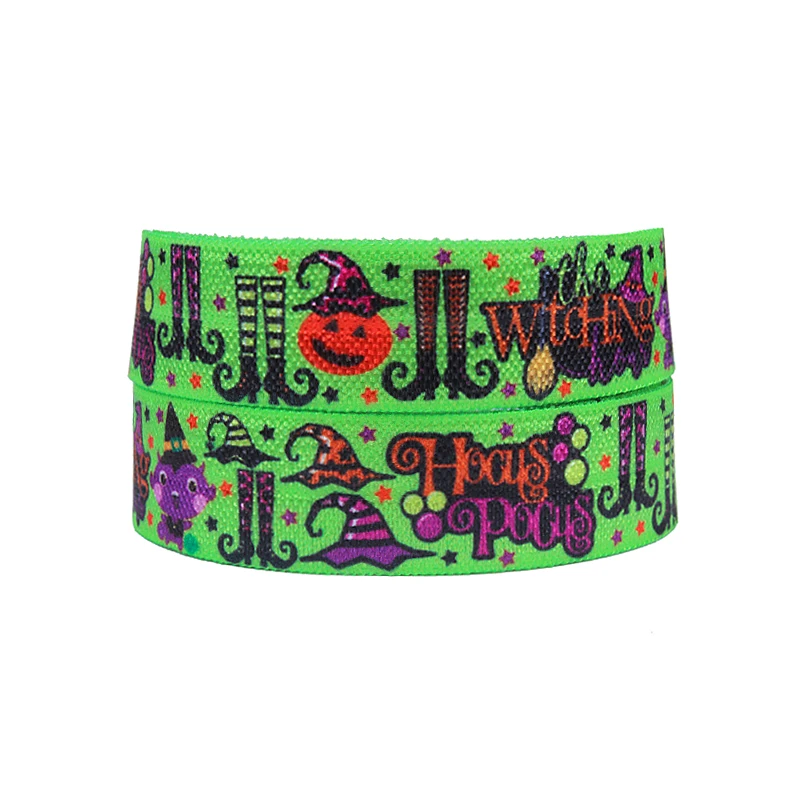 

FLRA FOEHappy Halloween cheer elastic ribbon in pumpkin and ghost patterns