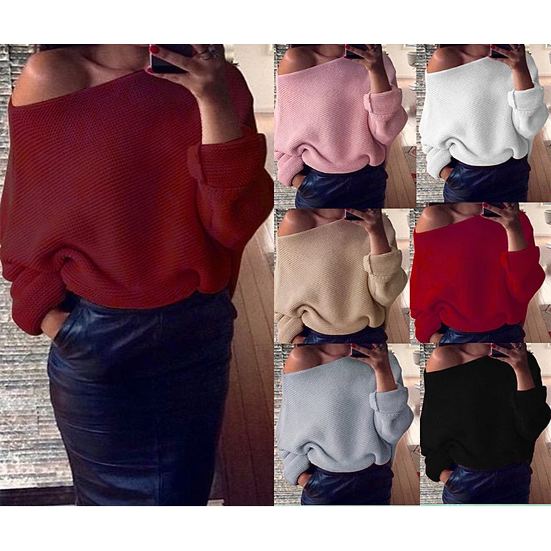Модный Повседневный пуловер с открытыми плечами и рукавами летучая мышь размера