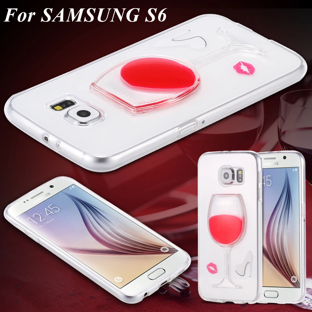 KISSCASE Liquid Red Wine Glass Phone Case For Samsung S6 Edge Cute Soft Cases Galaxy Note 3 4 A7 Back Covers Capa |