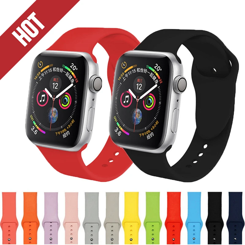 Мягкий силиконовый спортивный ремешок для apple watch 4 5 44 мм 40 браслета iwatch series 3 2 1 42 38