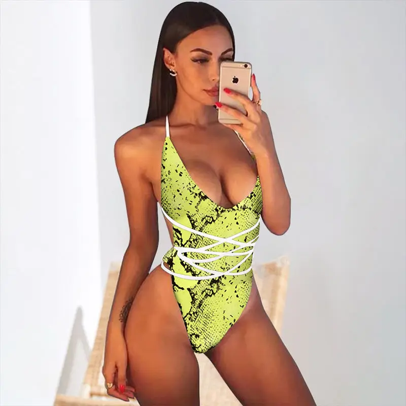 Женский купальник с принтом змеи MITALEE Монокини бандаж бикини женский пляжный