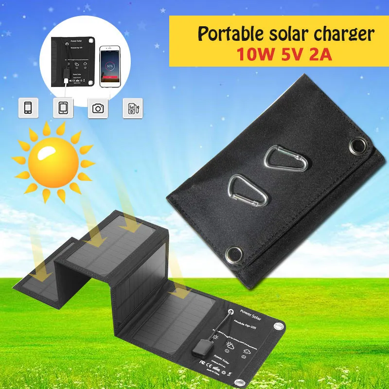 Складной водонепроницаемый внешний аккумулятор на солнечной батарее 10 Вт 5 В 2